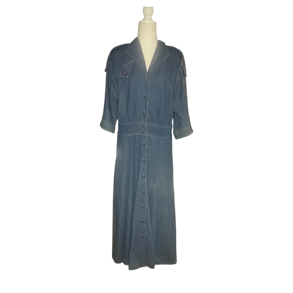 Vintage Denim Maxi Dress 100% Cotton Size 14